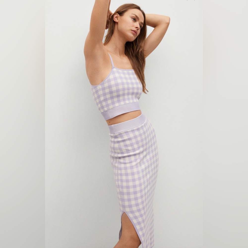 Mango Lilac Gingham Crop Top and Pencil Skirt Set, Skirt NWT